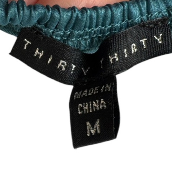 Thirty Thirty Teal Sheer Satin Puff Sleeve Peplum Blouse Size M - Picture 4 of 5